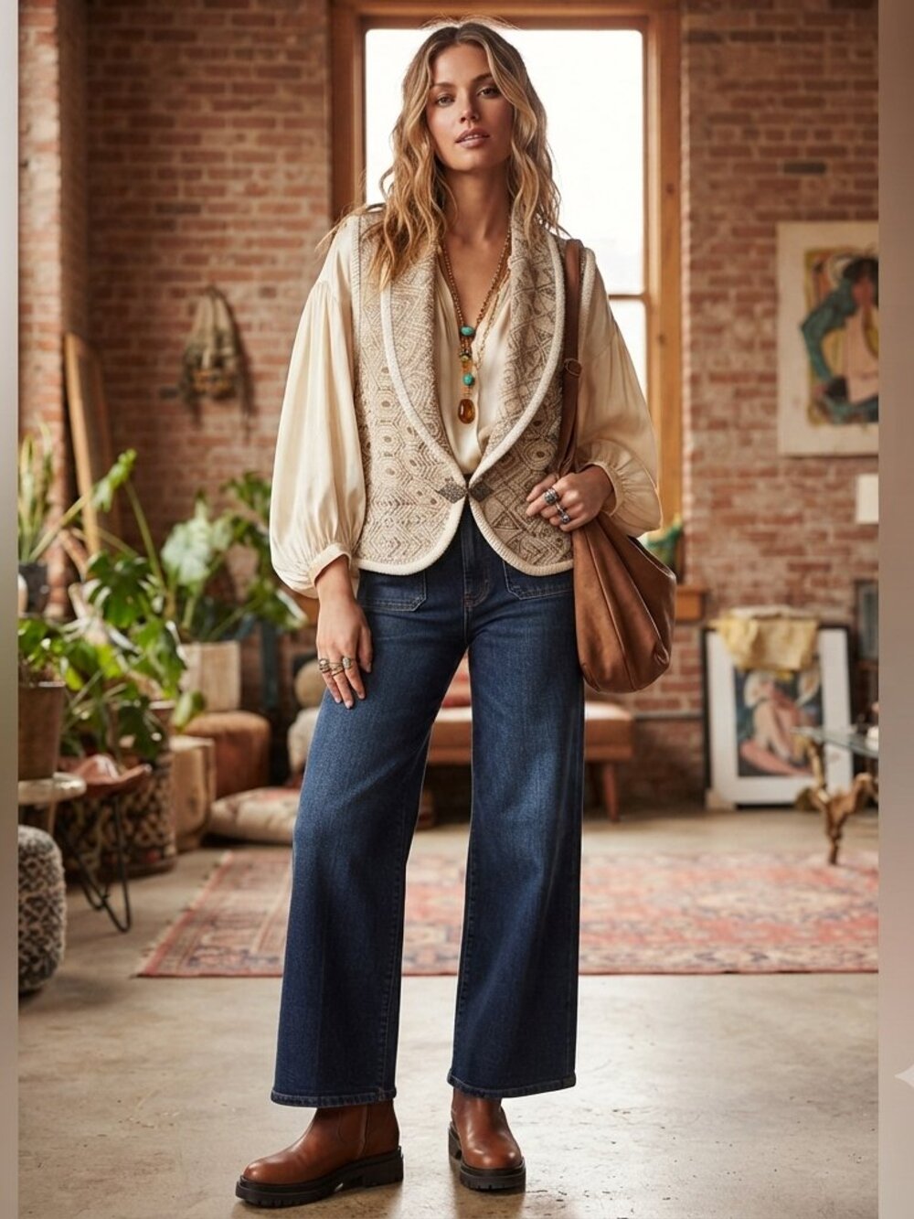 Longhorn Western Tapestry Vest Size L Boho Boho Chic Southwestern Geometry